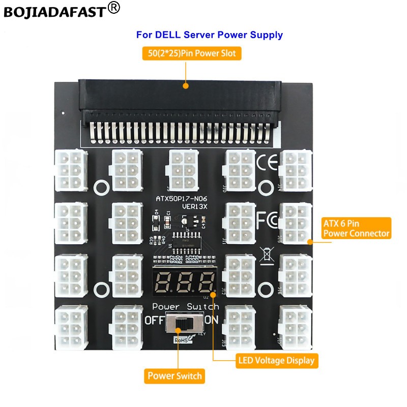 2400W Server Psu Breakout Board - 17 * PCI-E 6-pins connector, servervoeding